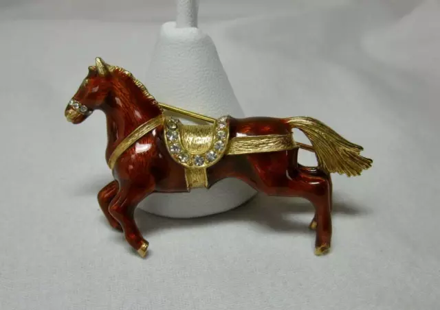 Ciner Horse Pin Enamel Signed Gorgeous Vintage Rare