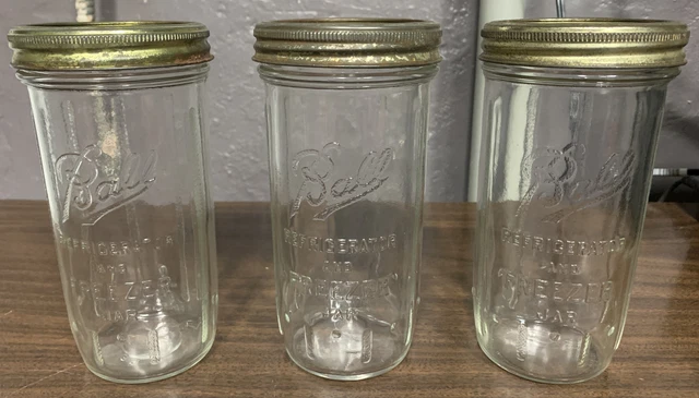 Three Vintage Ball Freezer Jars Ribbed Lot Of 3