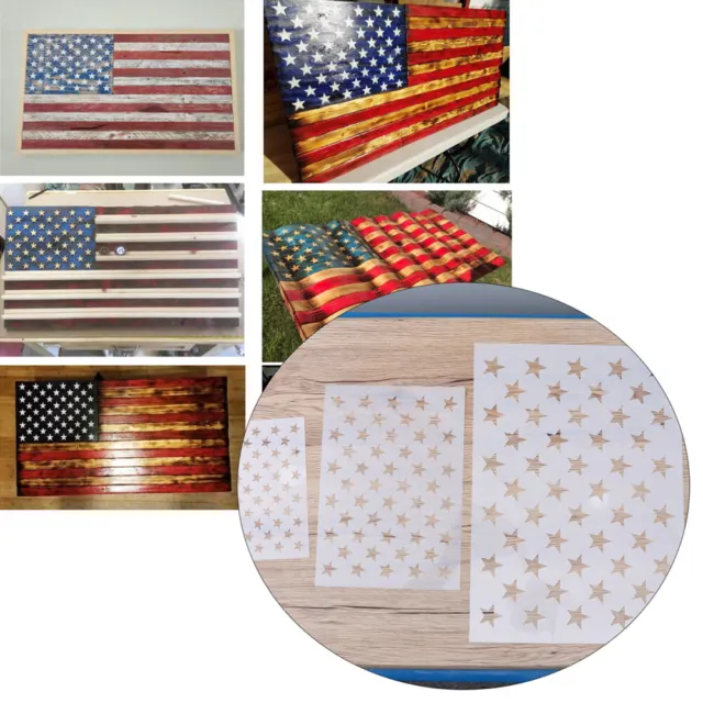 3pcs Star Stencil Hollow Painting Stencils Reusable American Flag Template