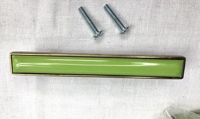 Vintage Lime Green Drawer Pull Handles Metal Base 5" Dresser, Cabinet