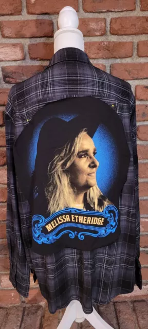 Melissa Etheridge logo on upcycled flannel. Custom-made to YOUR size!