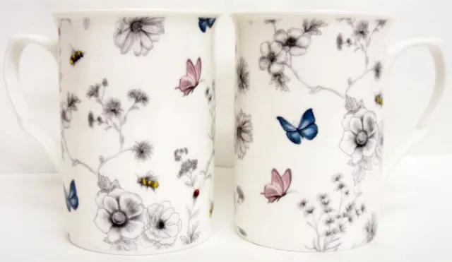 Secret Garden Mugs Set of 6 Bone China Floral Butterfly Mugs Hand Decorated UK