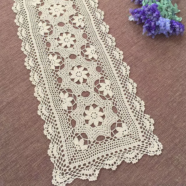 40x150cm Vintage Lace Table Runner Hand Crochet Rectangle Doily Flower Doilies