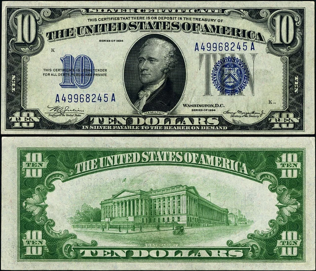 FR. 1934 $10 1934 Silver Certificate Non-Mule A-A Block CU