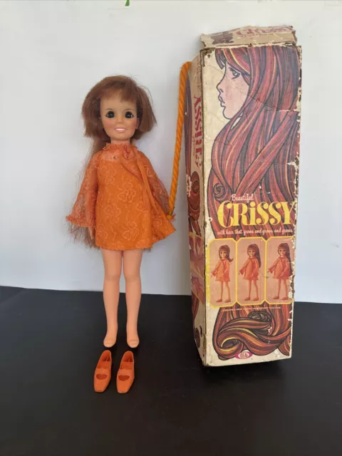 VTG Ideal Crissy Doll Auburn Red Growing Hair Orange Dress Panty Shoes Box 1969