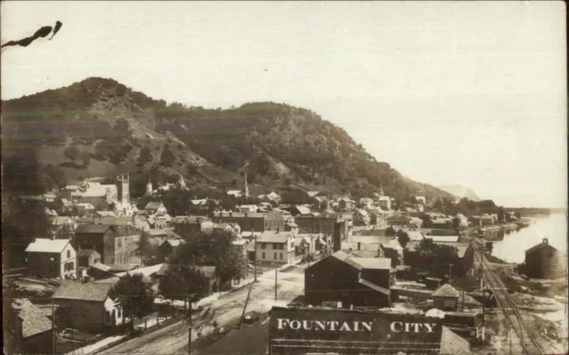 Fountain City WI Birdseye View c1910 Real Photo Postcard