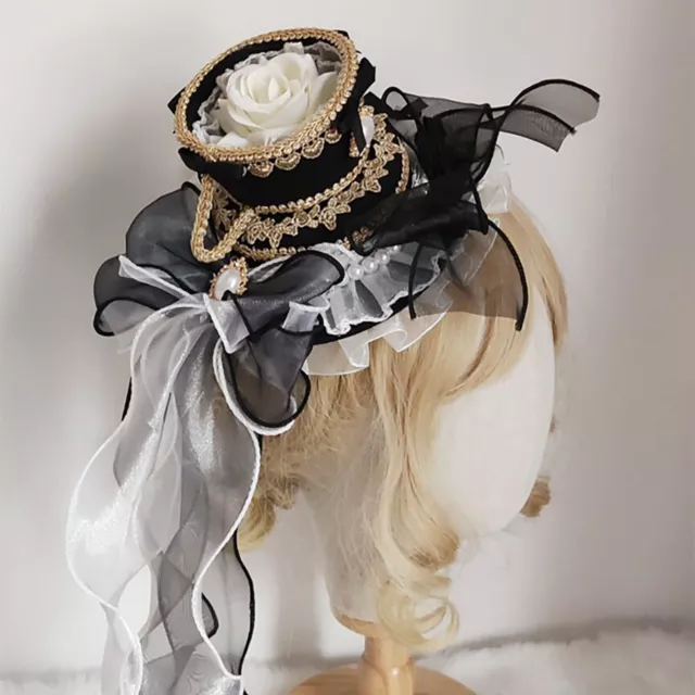 Womens Headwear Gothic Mini Top Hat Punk Hair Accessories Wedding Hairpin Rose