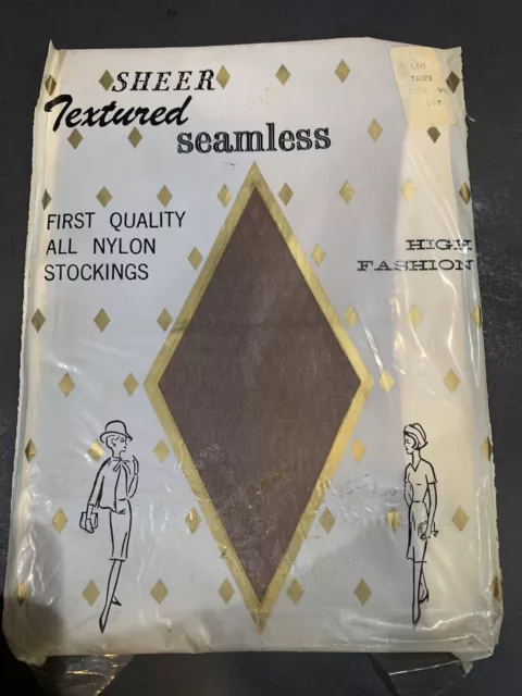 Vintage NOS Seamless SHEER TEXTURED Stockings Hosiery | ALL NYLON 9 1/2 Taupe