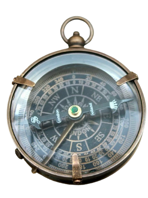 Antique Marine Brass Flat Compass London Dollond Maritime Collectible Compass
