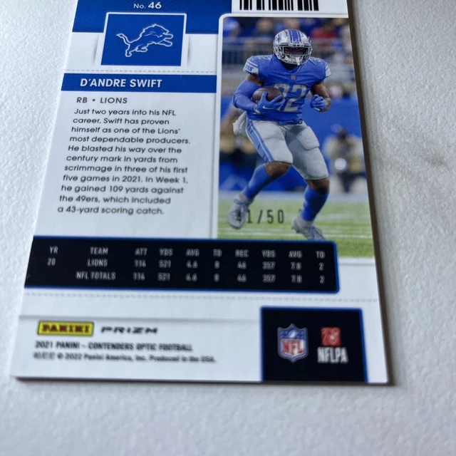 2021 Panini Contenders Optic Season Ticket Orange Prizm /50 D'Andre Swift #46 3
