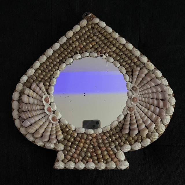 Vtg Seashell Wall Mirror Shell Art Sailors Valentine Shabby Coastal Beach Decor