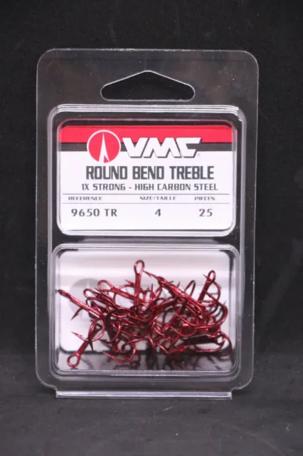 VMC XRAP X-RAP tail round bend dressed treble hooks red mylar size