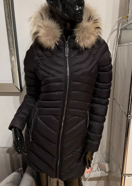 PHILIPP PLEIN Jacke Steppjacke Winterjacke Kapuze Echtfell S 36 schwarz Pelz