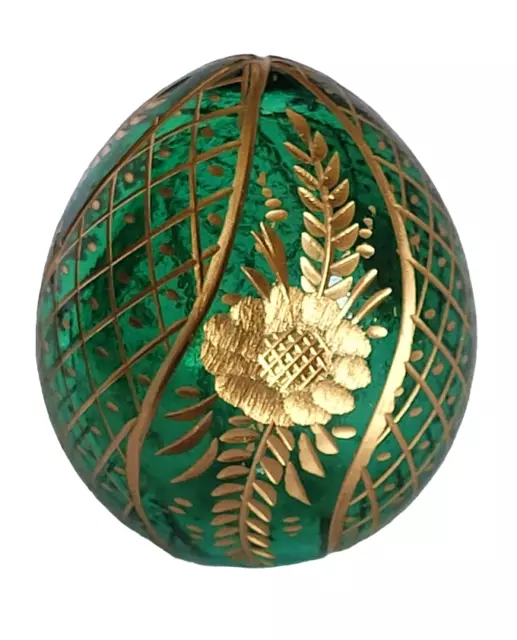 Copie œuf Fabergé vert en verre petit taille - Les fleurs