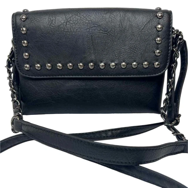 NWOT Sam & Hadley Faux Leather Silver Studded Flap Purse Black Crossbody