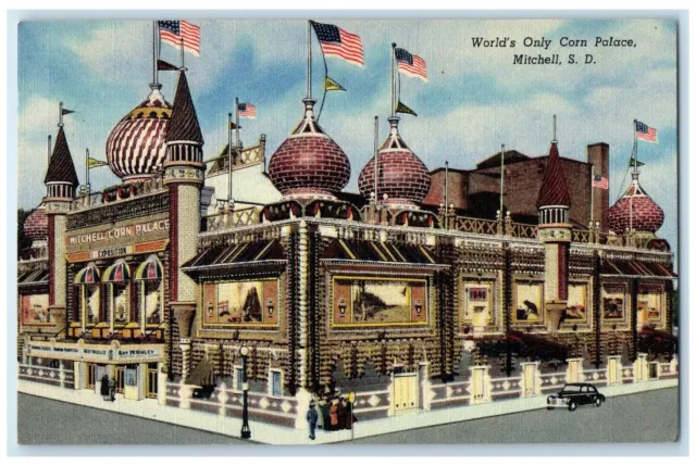 1947 The World's Only Corn Palace Mitchell South Dakota SD Posted Flag Postcard