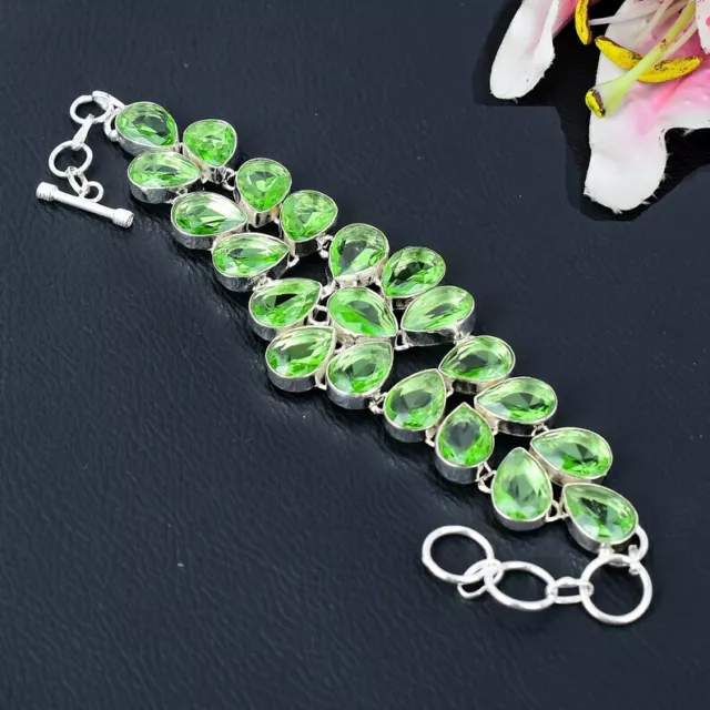 Peridoto Topazio Gemma 925 Argento Sterling Gioielli Braccialetto con Ciondolo