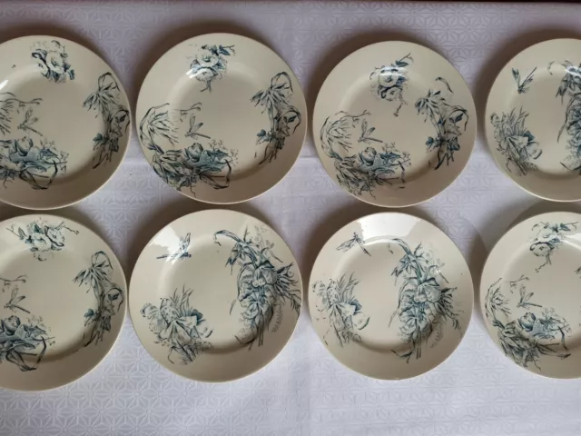 8 Assiettes Plates En Faïence Terre De Fer Art Nouveau 3