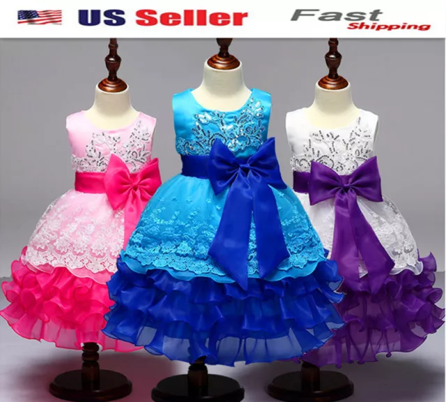 Childrens Kids Girls Bow Ruffle Tulle Party Wedding  Pageant Dress K57