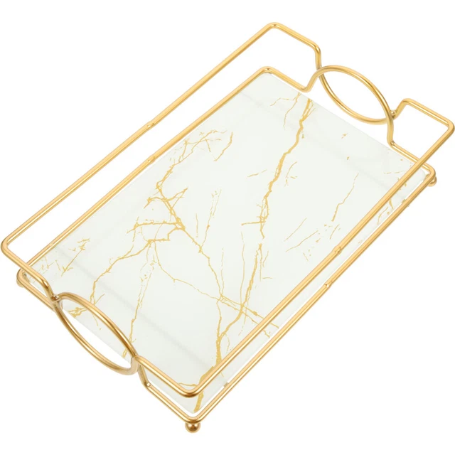 Plateau Rangement Cosmétique Noir Et Or - Design Nid D'abeille Verre épais - 30x15x5 Cm - Pour Coiffeuse, Salle De Bain