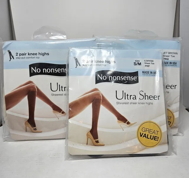 No Nonsense Ultra Sheer Nylon Knee High 3pks (2 pairs) Ivory, Jet Brown, Coffee