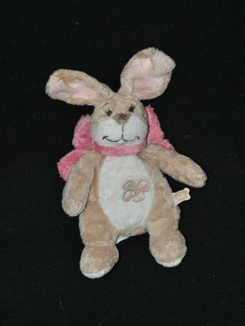 Peluche doudou lapin Oscarine NOUKIE'S blanc beige noeud rose 17/23 cm TBE