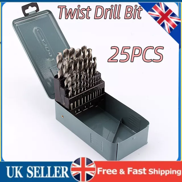 25 piece Set HSS High Speed Twist Drill Bits For Metal Stainless Steel 1-13mm