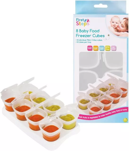 First Steps Baby Weaning Food Freezing Cubes Tray Pots Freezer Storage Containe