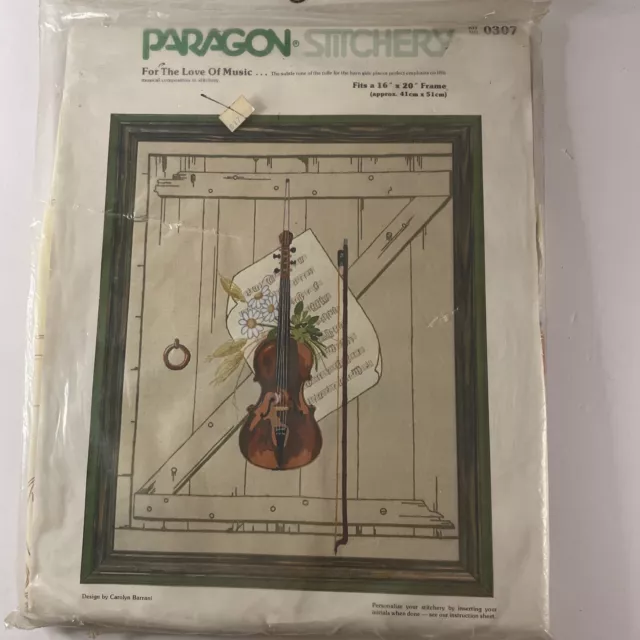 Kit de bordado Paragon Crewel - por amor a la música, de colección (1976), violín 16x20