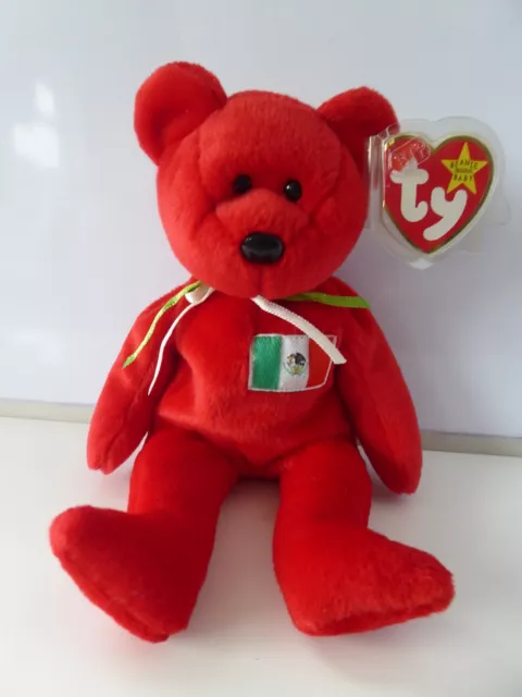 TY Beanie OSITO Soft Plush Cuddly Mexico Flag Teddy Bear Toy - Tags & Protector