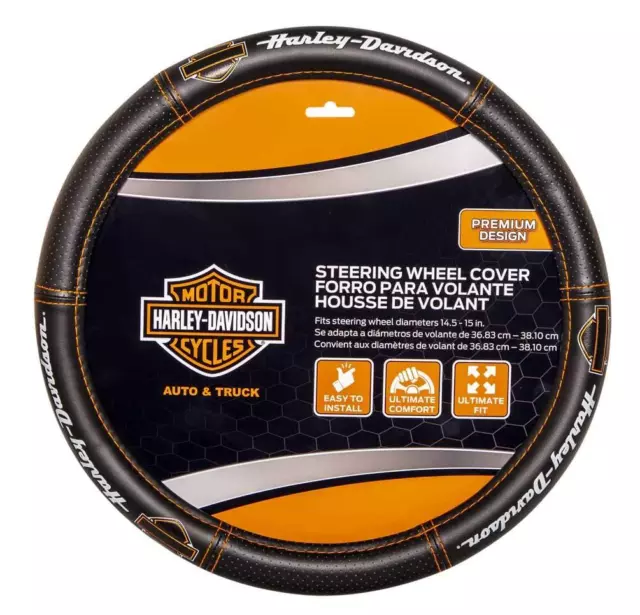 Harley-Davidson Deluxe Bar Shield Steering Wheel Cover Contrast Stitching, Black