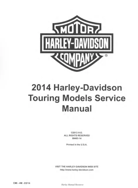 Harley Davidson 2014 Touring Models (Full 692 Pg) Service Manual - Free Shipping