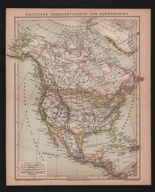 Landkarte map 1886: Politische Übersichtskarte von Nord-Amerika.