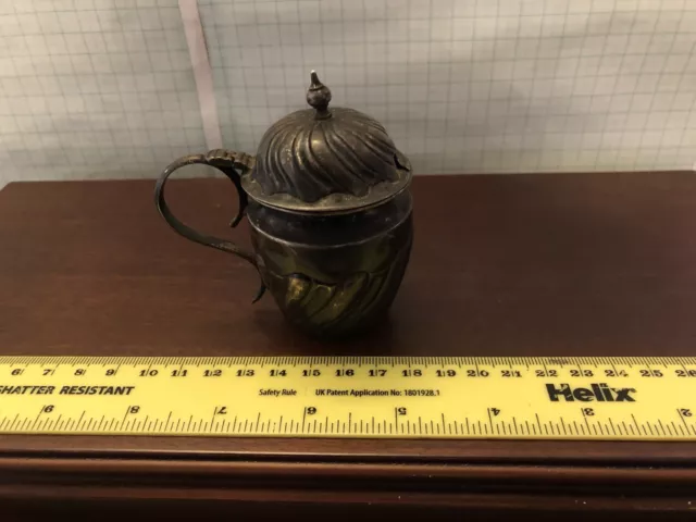 Vintage Silver Plated Mustard Hinged Pot, Blue Glass Liner