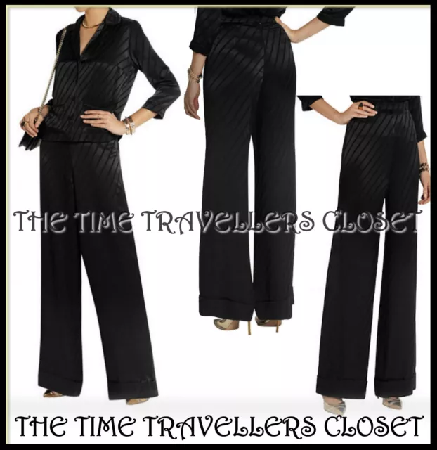 BNWT TOPSHOP Kate Moss Black Striped Satin Wide Pyjama Palazzo Trousers UK 8 36