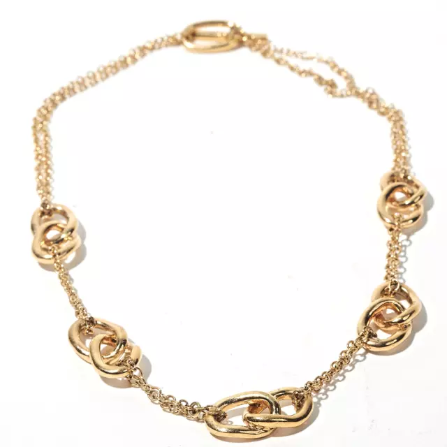 18" Gold Tone  Delicate Chain Necklace 5 Interlocking Oval Stations Toggle Close