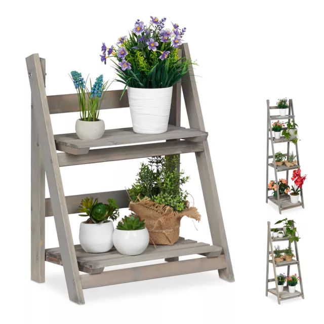 Fioriera a scala con ripiani, scaffale per fiori, per piante, in legno, grigio