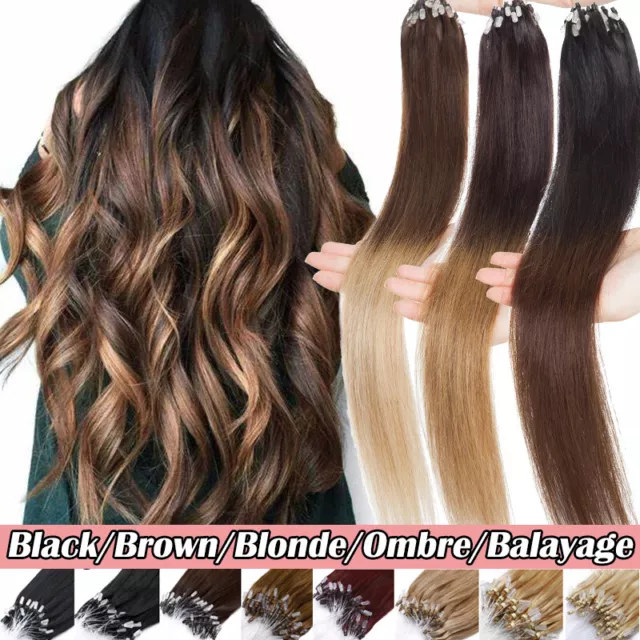 200 Strähnen Dick 200G Remy Echthaar Micro Ring Loop Beads Hair Extensions Ombre