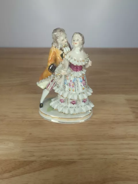 Meissen Courting Dancing Couple Porcelain Figurine Marked Gold Gilt VTG AS IS