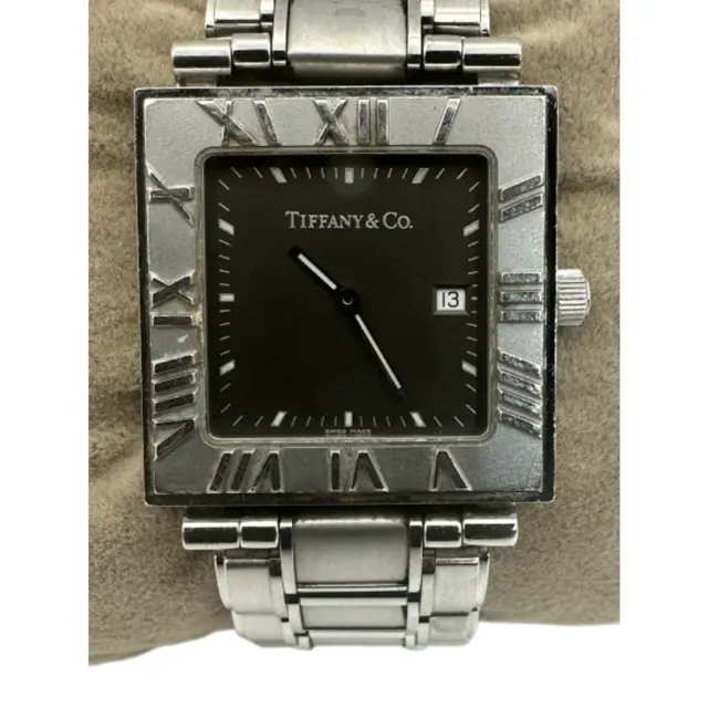 Tiffany And Co. Atlas Square 28mm Watch Unisex Stainless Steel Silver Swiss Made