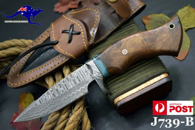 Custom Damascus 9.6"OAL Steel Hunting Knife Handmade With Walnut Handle (J739-B)