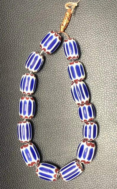 Vintage  Venetian Chevron African Trade Glass Beads, Ancient Chevron  14 Pcs