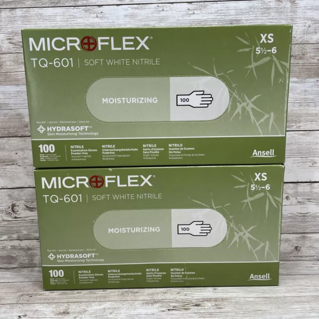 2 Boxes Microflex TQ-601 SOFT WHITE NITRILE Exam Gloves, Size: XS Exp: 12/23