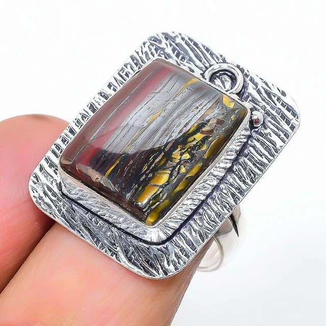 Iron Tiger Eye Gemstone Handmade 925 Sterling Silver Jewelry Ring Size 8.5 S036
