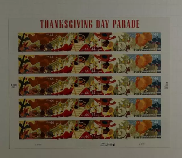 Us Scott 4417 - 4420  Pane Of 20 Thanksgving Day Parade 44 Cent Face Mnh