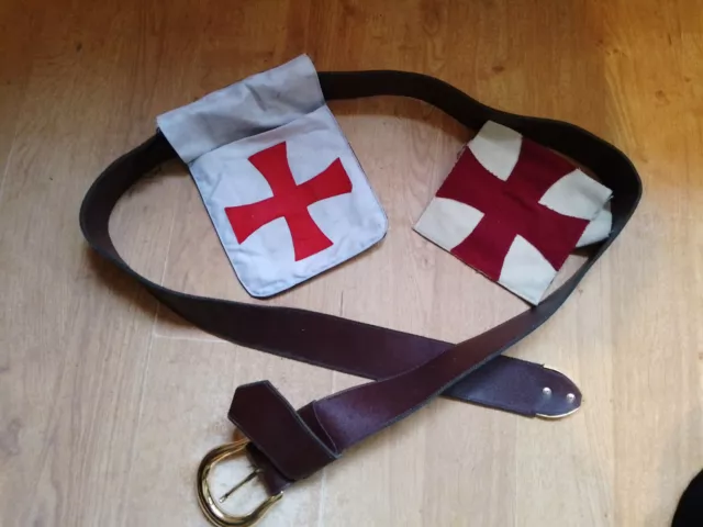 Vintage QUALITY Masonic Leather Knights Templar Belt and Frog + Insignia Malta