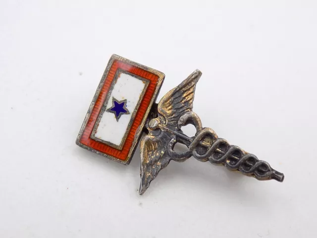 Original WWI US Army Blue Star Son-In-Service Medical Officer Sterling Pin