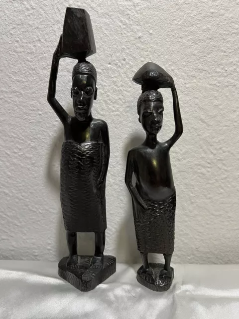 MAKONDE Tribe TANZANIA Hand Carved Ebony Nat Wood AFRICAN ART STATUEs Lot Of 2