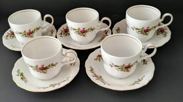 Five Sets VintageHaviland MOSS ROSE Traditions Fine China Coffee/Tea Cup Saucer