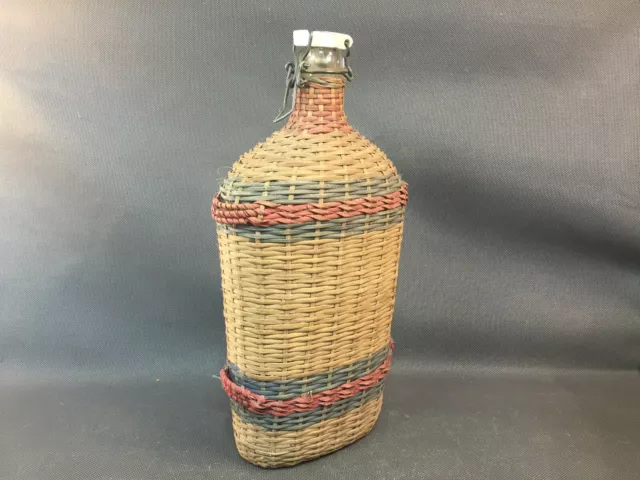 Antica Brocca IN Vimini Con Capsule IN Porcellana Lourdes Vintage Bottiglia